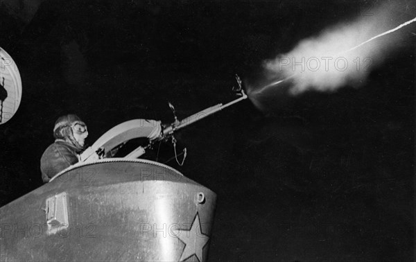 Black sea fleet, a soviet anti-aircraft gunner engaging german planes, may 1942.