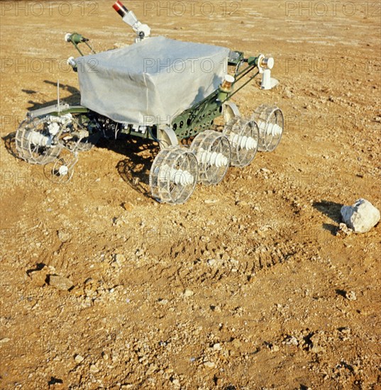 Lunokhod 1, wheels and chassis unit of the soviet moon rover being tested for the luna 17 mission, ussr, 1970.