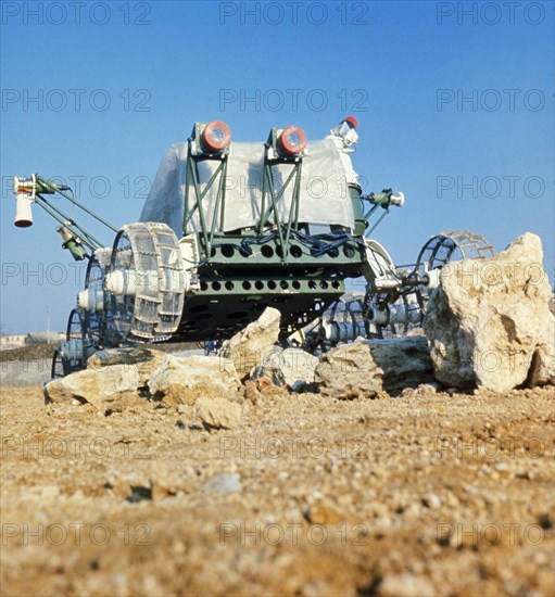 Lunokhod 1, wheels and chassis unit of the soviet moon rover being tested for the luna 17 mission, ussr, 1970.