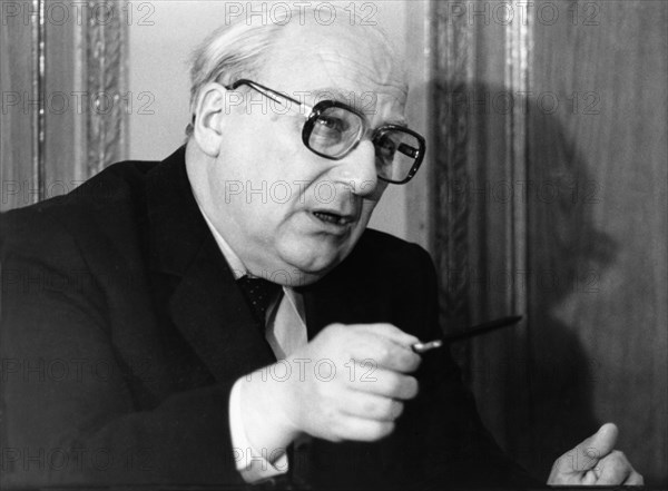 Robert tikhomirnov , member of ussr supreme court, chairs a session of the trial of mathias rust, the west german teenager who landed a cessna sports plane in red square, moscow, ussr, on may 28, 1987.