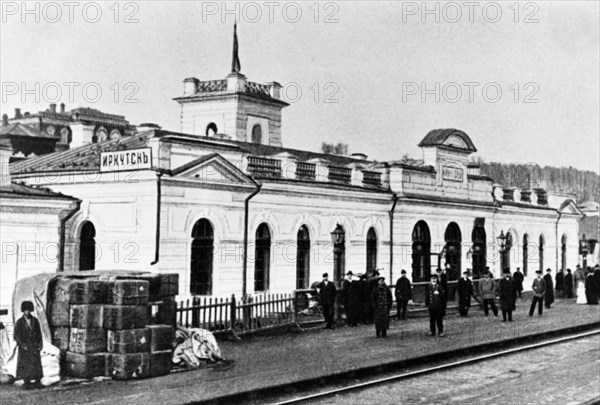 The railway terminal in irkutsk, siberia, russia in the 1890s.