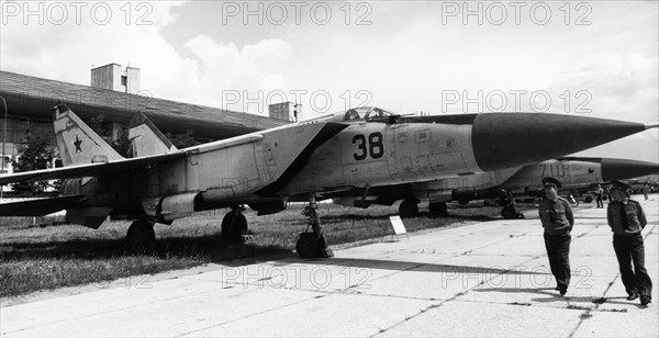 Mig 25 foxbat, soviet jet fighter,  khodynka field air museum, ussr, august 1991.