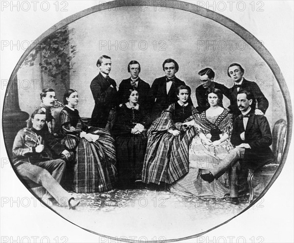 Pyotr tchaikovsky (standing, far left) with his friends, 1860, russia.