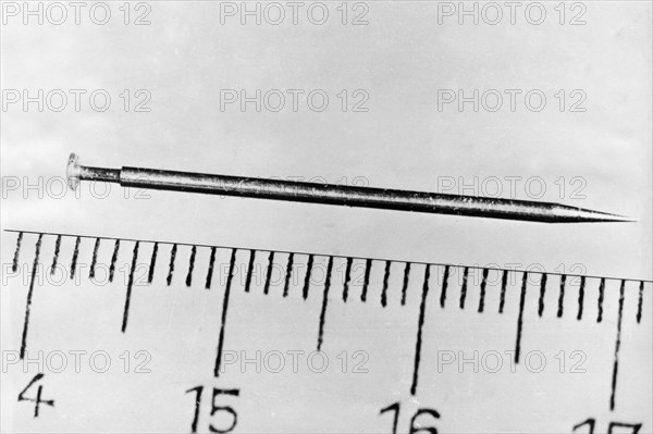The three, inch long, poison suicide pins us spy plane pilot gary francis powers was provided with as part of his kit prior to the spying mission in a u2 spy plane, may, 1960.