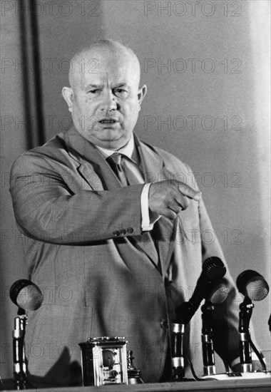 Soviet premier, nikita khrushchev speaking to soviet and foreign journalists at a press conference on july 12, 1960, he made a statement about the downing of the u2 spy plane piloted by francis gar powers on may 1, 1960.
