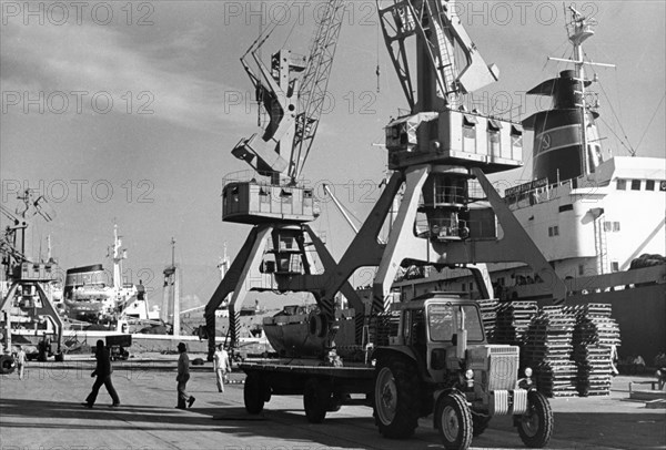 Soviet cargo ships in the port of havana, cuba, january 1981.