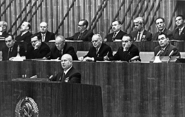 The xxll congress of the communist party of the soviet union, nikita khrushchev speaking at the 22nd cpsu congress, october 18, 1961.