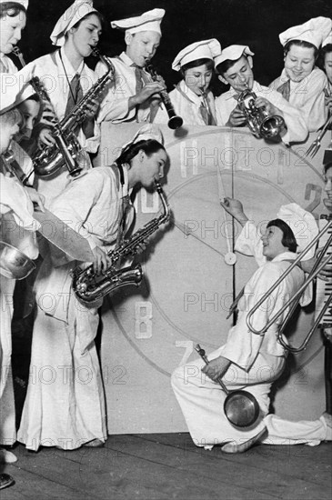 Children's jazz band 'the merry kitchen boys' in moscow, may 1939.