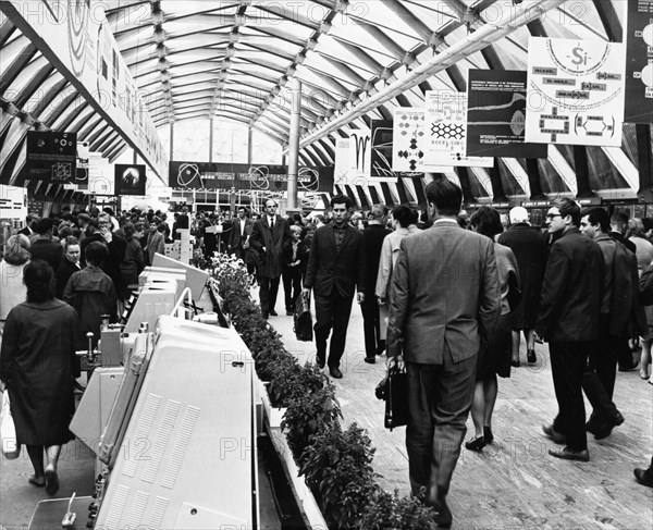 An interior view of the soviet pavilion at the international exhibition of chemistry in industry,construction and agriculture in skolniki park, moscow, ussr, september 1965.