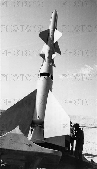 Soviet sa-2 (sam-2) surface-to-air missile during military exercises, 1973.