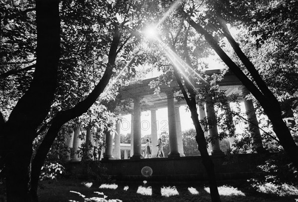 The colonnade at the arkhangelskoye estate museum in the moscow region of the ussr, 1978.