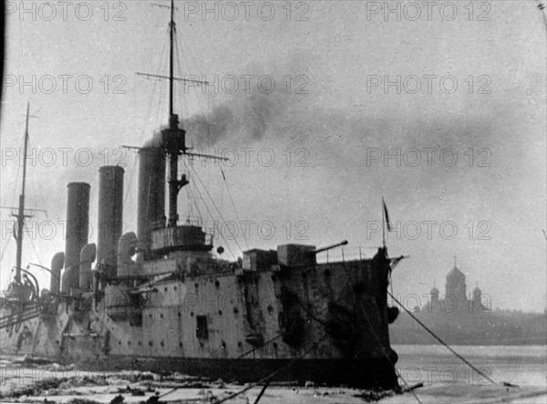 Cruiser aurora on the neva river in april of 1918.