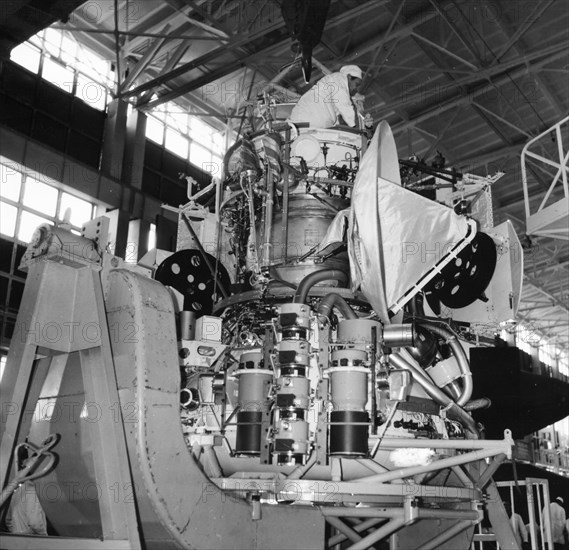 Soviet venus probe venera 11 or venera 12 in assembly and testing area, ussr, 1978.