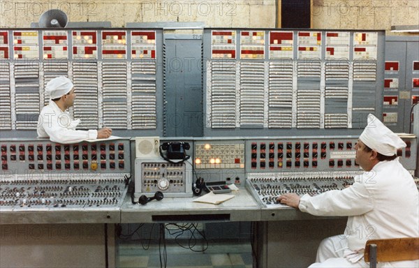 Siberian chemical combine in seversk (formerly tomsk-7), siberia, a radiochemical mill for processing of nuclear fuel, after an explosion of a reservoir containing 20 cubic meters of radio active solution, april 1993, this is the control center of shop 1 of the mill from where the exploded apparatus was controlled.