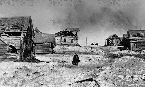 Ussr, tver region, starye kuznetsy village near rzhev city after liberation in march 1942.