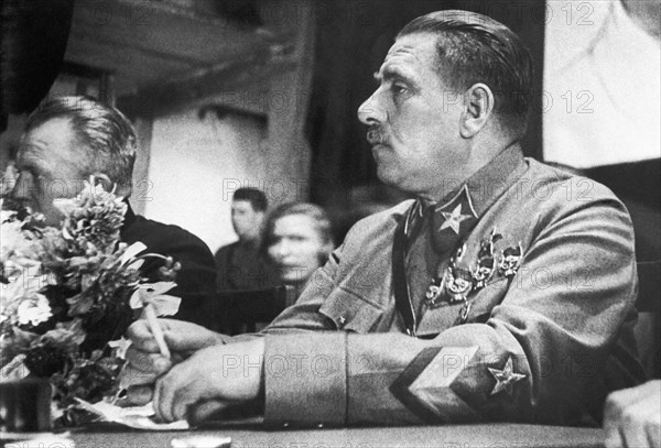 Vasily blukher is seen at a sitting, 1935.