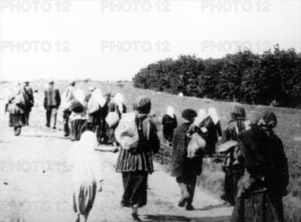 Documentary photograph by a, vinerberger, showing starved villagers who leave their settlements in search of food, displayed at an exhibition in kiev, dedicated to holodomor, the great ukrainian famine of early 1930s.