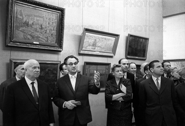 Nikita khrushchev is in the manezh gallery, moscow, 1962 photo itar-tass.