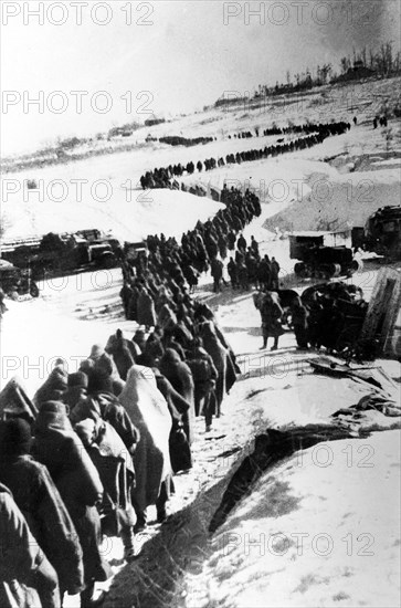 German prisoners of war captured during the battle of stalingrad, 1942 or 1943.