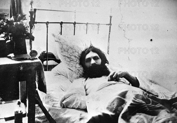Grigory rasputin recovering in the hospital after being stabbed, early 1900s.