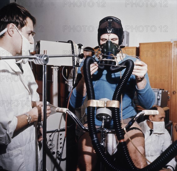 Soviet cosmonaut boris volynov training for the soyuz 5 space mission, 1969.