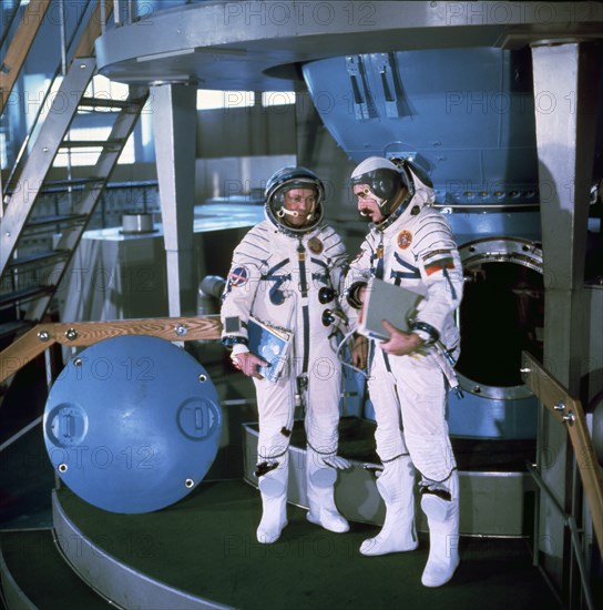 Soyuz 33 crew nikolai rukavishnikov and georgi ivanov (bulgaria) during training, 1979.