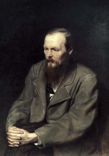 A portrait painting of writer fyodor dostoyevsky by vasily perov, 1872.