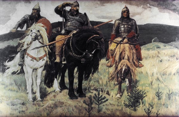 Bogatyri' (the heroes) by viktor mikhailovich vasnetsov, 1898.