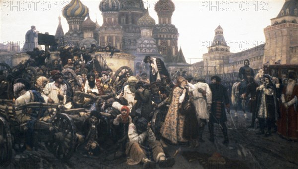 The morning of the streltsy execution' by v,i, surikov, 1881, the event took place after the failed uprising in 1698 under peter the great.