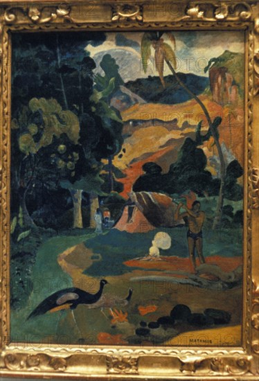Landscape with peacocks' by paul gauguin in the pushkin museum in moscow, russia.