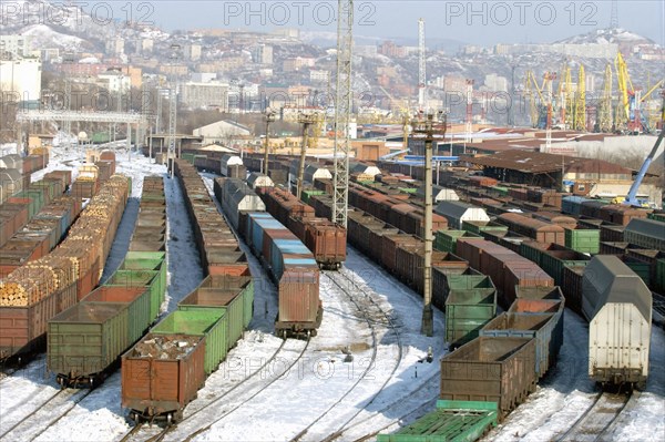 Vladivostok,russia, january 10, 2005, far-eastern branch of russian railroads has intensified the unloading of freight cars with coal, oil products, and other cargoes arriving in the far east from the urals and siberia as it is doing its best to liquidate traffic jams (in picture) on the famous trans-siberian railroad.