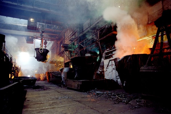 Norilsk, russia, november 26, 1996, melting plant of norilsk ore mining and processing enterprise, this enterprise is a leading one among those of the 'norilsky nickel' russian joint-stock company, it has been facing a lot of problems last years because of ore extraction cutting and reduction of export.