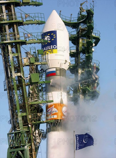 A russian carrier rocket soyuz-fg with the first satellite of the european global positioning system galileo is about to blast off from a launch pad at the baikonur cosmodrome in kazakhstan, december 28, 2005.