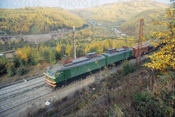 Irkutsk region, ussr, a train on the trans-siberian railway, november 1980.