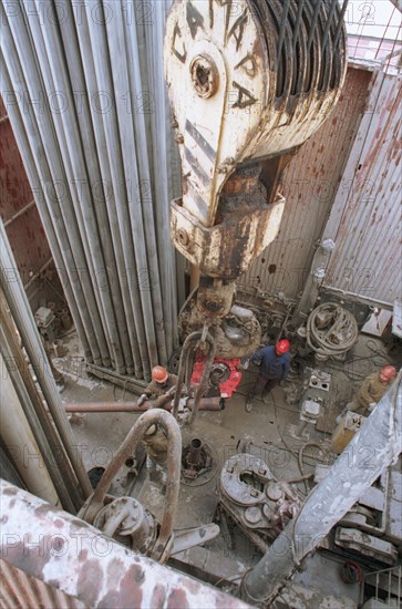 The tyumen area, 1995, an oil rig in the sugmut deposit located among bogs between of nadym and purya, is one of the largest stocks of oil in western siberia.