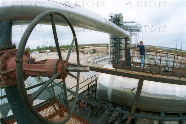 Tyumen area, 1995, clearing and preparation of oil for submission in pipelines on the first pump station of the sugmut deposit, the sugmut deposit located among bogs between of nadym and purya, is one of the largest in on stocks of oil in western siberia.