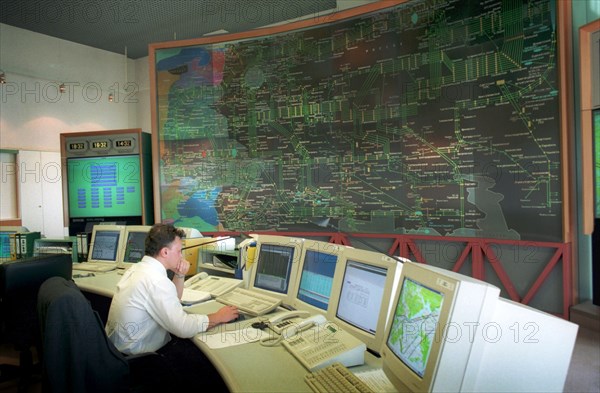 Gas supply control room in the central office of the gazprom company in moscow, russia.