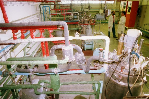 Fermentation room at the state research centre of applied microbiology in obolensk, moscow region, where a new generation of curative and prophylactic preparations to treat human and animal infectious diseases are being developed, and serum and vaccine technologies improved, august, 1995, russia.