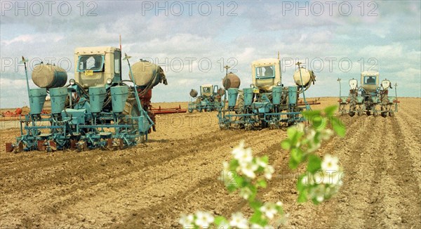 Tajikistan, cotton sowing, 3/99.