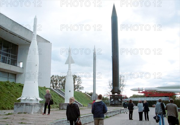 Kaluga, the picture shows the rocket garden on the territory of the museum of cosmonautics' history named after konstantin tsiolkovsky.
