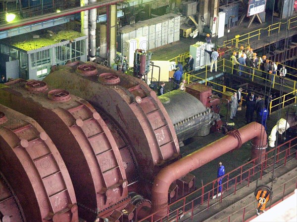 St,petersburg, russia, a one million kilowatt steam turbine in a test bed at the 'leningrad metal works' company, a part of the 'power machines' concern, built for the nuclear power station in bushehr, iran, according to an agreement between the iran's nuclear power organization and the russian'atomstroiexport'.
