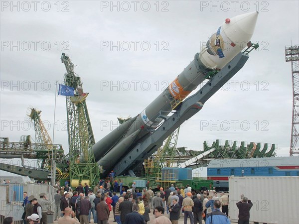 Russia`s soyuz-fg carrier rocket pictured at the launching site prior to the starting from the baikonur cosmodrome in kazakhstan, european space station mars-express, launched by the russian carrier rocket soyuz-fg started heading towards the mars ,on monday, june,3 2003.