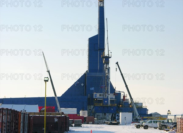The 'yastreb' (russian for ‘hawk’) drilling rig for the sakhalin-1 project, exxon-mobil-funded exploration, this rig will be used to drill extended reach wells to offshore targets located over six miles away from a land-based drilling site on sakhalin island, sakhalin, russia, november 23, 2004.