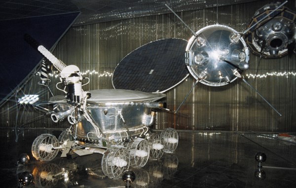 Replica of the soviet lunar rover, lunokhod 1, used in the luna 17 mission in 1970, a display at the memorial museum of cosmonautics in moscow, russia.