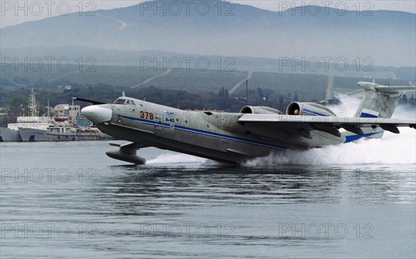 A-40 albatross anti-submarine sea plane, krasnodar region, russia, 1990s.