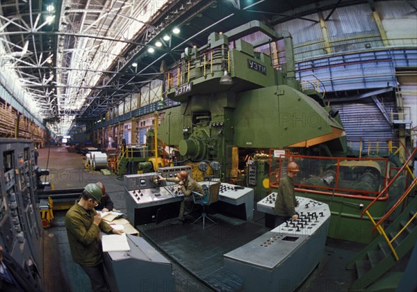 Cold rolling mill for the production of stainless steel at the chelyabinsk metallurgical plant, russia, february 1998.