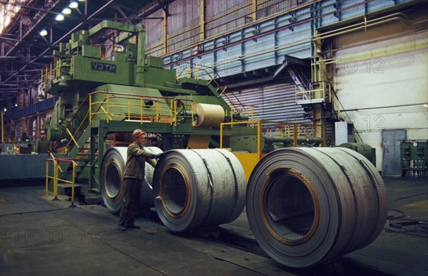 Steel rolling mill at the chelyabinsk metallurgical plant in ruslla, february 1998.