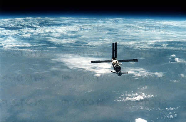 Mir space station in orbit around the earth.