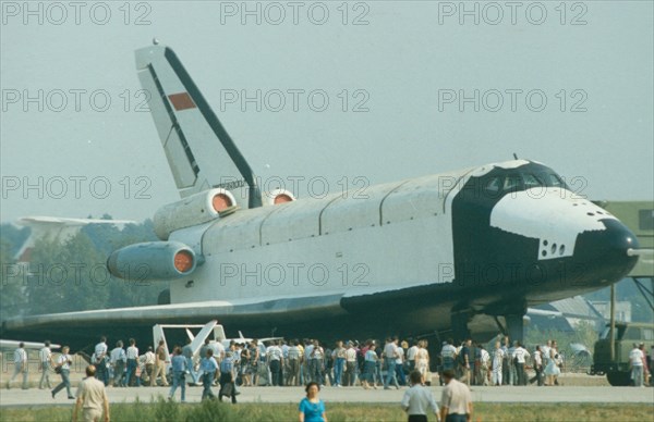 Space shuttle buran on display at an air show.