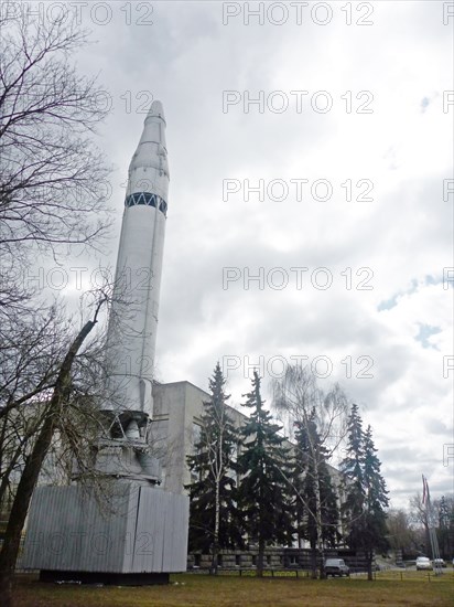 Icbm missile at the entrance of the central museum of armed forces, moscow, russia, april 2011.